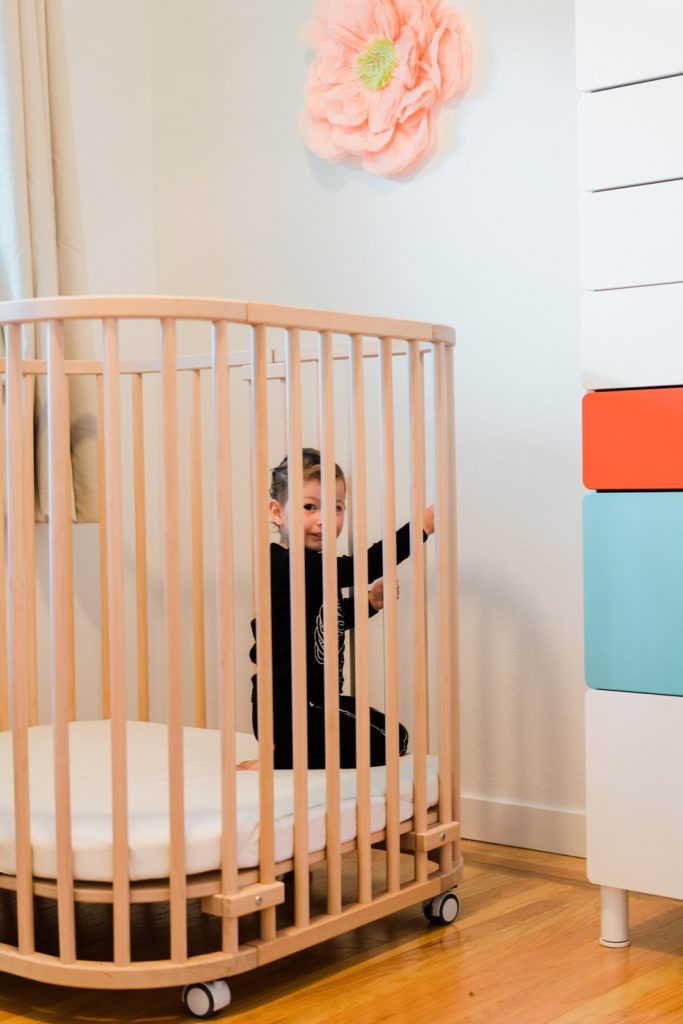 Toddler in a baby crib after co-sleeping for years | babybay bedside sleepers